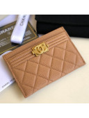 Chanel Quilted Grained Leather Boy Card Holder A84431 Beige 2019