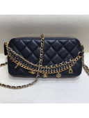 Chanel Quilted Smooth Leather Chain Tassel Clutch with Chain A86032 Black 2019