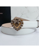 Dolce&Gabbana DG Calfskin Belt 3cm with Heart Logo Buckle White 2021