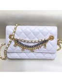 Chanel Quilted Smooth Leather Chain Tassel Wallet on Chain WOC A86031 White 2019