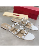 Valentino Rockstud Patent Leather Flat Slide Sandal White 2021