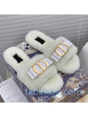 Dior CD Bow Wool Flat Slide Sandals White 2020