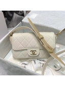 Chanel Quilted Grained Calfskin Flap Bag with Belt Strap AS2273 White 2021
