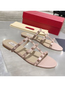 Valentino Rockstud Matte Calfskin Flat Slide Sandal Nude Pink 2021