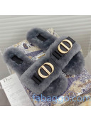 Dior CD Bow Wool Flat Slide Sandals Grey 2020