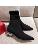 Rene Caovilla Knit Short Boot with Pearl Crystal Heel Black 2020