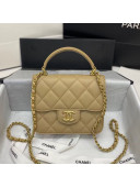 Chanel Quilted Lambskin Mini Flap Bag with Top Handle Apricot 2021