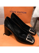 Louis Vuitton Madeleine Patent Leather Square LV Pumps 7.5cm Heel Black 2020