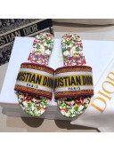 Dior Dway Flat Slide Sandals in Yellow Embroidered Cotton 2021 52
