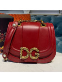 Dolce Gabbana DG Amore Calfskin Saddle Shoulder Bag Burgundy 2019