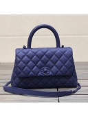 Chanel Quilted Grained Calfskin Small Flap Bag with Top Handle A92990 All Navy Blue 2021