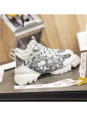 Dior D-Connect Sneakers in Print Technical Fabric Black/White 2020