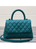 Chanel Quilted Grained Calfskin Small Flap Bag with Top Handle A92990 All Turquoise 2021