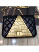 Chanel Metallic Crocodile Embossed Calfskin and Lambskin 2.55 Wallet on Chain AP0612 Black/Gold 2019