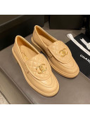 Chanel Leather Loafers with CC Foldover Beige 2020