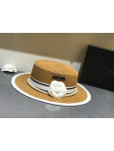Chanel Straw Wide Brim Hat Khaki C51 2021