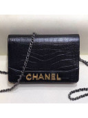 Chanel Crocodile Embossed Leather Gabrielle Wallet on Chain Black 2019