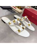 Valentino Roman Stud Calfskin Flat Slide Sandals White 2021