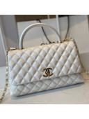 Chanel Quilted Grained Calfskin Large Flap Bag with Top Handle A92991 White/Gold 2021