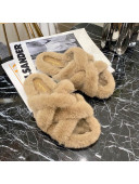 Chanel Fur Woven Strap Flat Sandals Beige 2020