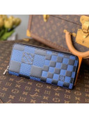 Louis Vuitton Men's Zippy Wallet Vertical in Damier 3D Leather N60442 Navy Blue 2021