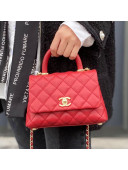 Chanel Quilted Grained Calfskin Mini Flap Bag with Top Handle AS2215 Red/Gold 2021