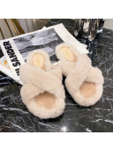 Chanel Fur Cross Strap Flat Sandals Nude 2020