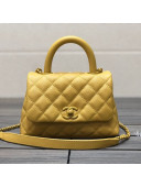 Chanel Quilted Grained Calfskin Mini Flap Bag with Top Handle AS2215 All Yellow 2021
