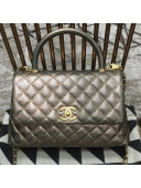 Chanel Coco Handle Metallic Grained Calfskin Medium Flap Top Hnadle Bag Dark Gold 2019