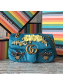 Gucci GG Marmont Flower Embroidered Velvet Mini Bag 446744 Blue 2017