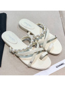 Chanel Lambskin Pearl Flat Slide Sandals G37274 White 2021