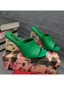 Dolce & Gabbana DG Calf Leather Slide Sandals 10.5cm Green/Gold 2021 