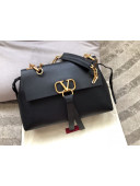 Valentino Medium VRing Grainy Calfskin Chain Shoulder Bag 0015 Black 2019