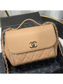 Chanel Quilted Grained Calfskin Messenger Flap Top Handle Bag Apricot 2019