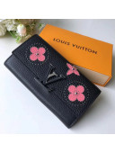 Louis Vuitton Studs Monogram Flowers Taurillon Leather Capucines Wallet M63211 Noir/Rosy 2018