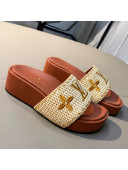 Louis Vuitton Jumbo Raffia Flatform Slide Sandals Brown 2021 