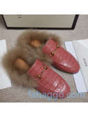 Gucci Princetown Stone-Calfskin Wool Slipper Pink 2020