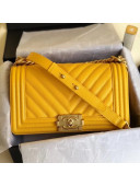 Chanel Grained Calfskin Medium BOY CHANEL Handbag with Gold-tone Metal Yolk Yellow 2018