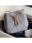 Chanel Quilted Lambskin Small Drawstring Bucket Bag AS1801 Gray/Gold 2020