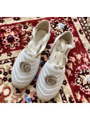 Gucci Matelassé Chevron Leather Espadrille Sandal With Ribbon 628148 White 2020