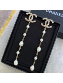 Chanel Pearl Long Earrings AB5373 Pink/White 2020
