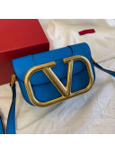 Valentino Supervee Calfskin Maxi-Logo Crossbody Bag 1011S Royal Blue/Gold 2020