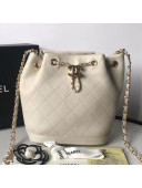 Chanel Quilted Leather Chain Drawstring Small Bucket Bag White 2019