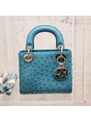 Dior Mini Lady Dior Ostrich Leather Bag Blue 2019