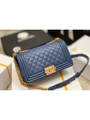 Chanel Quilted Origial Haas Caviar Leather Medium Boy Flap Bag Denim Blue with Matte Gold Hardware(Top Quality)