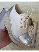 Gucci GG Leather Lace-up Platform Espadrille White/Silver 2019