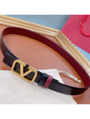 Valentino VLogo Reversible Calfskin Belt 30mm with Metal V Buckle Black/Burgundy 2021