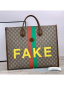 Gucci 'Fake/Not' Print Large Tote Bag 630353 Beige 2020