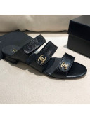 Chanel Shiny Logo Strap Mule Sandals G37387 Black 2021