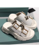 Gucci Double Leather Straps Slide Sandal 602177 White 2020
